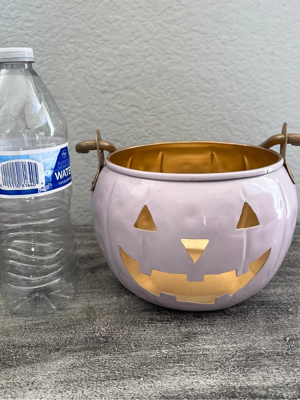 MORTAR & BONE Metal Bucket JACK O LANTERN Pink and Gold